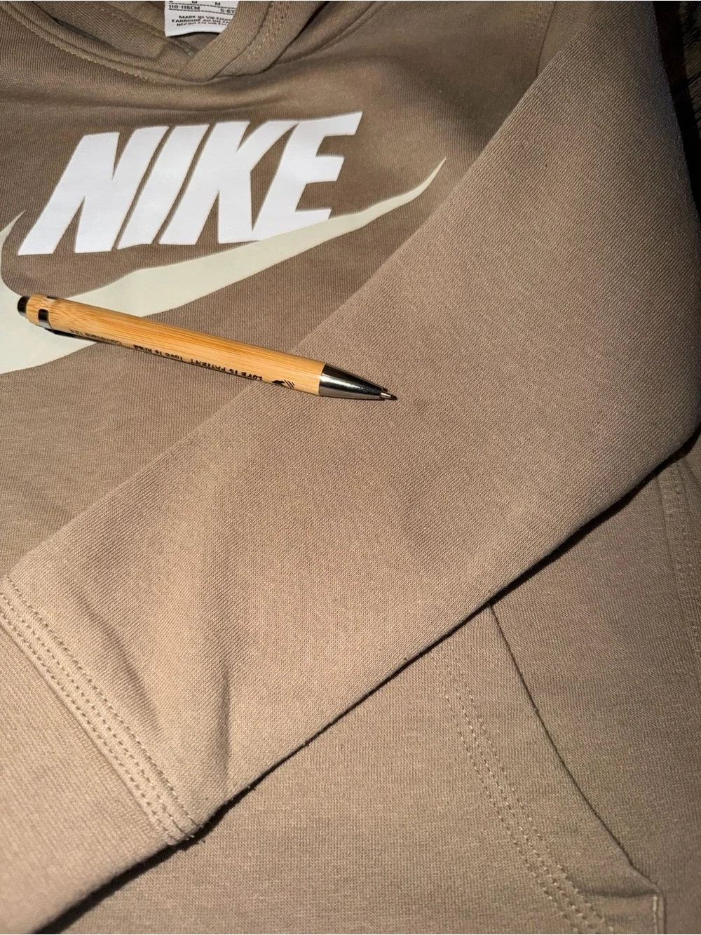 Nike Kids Tan Hoodie with White Logo